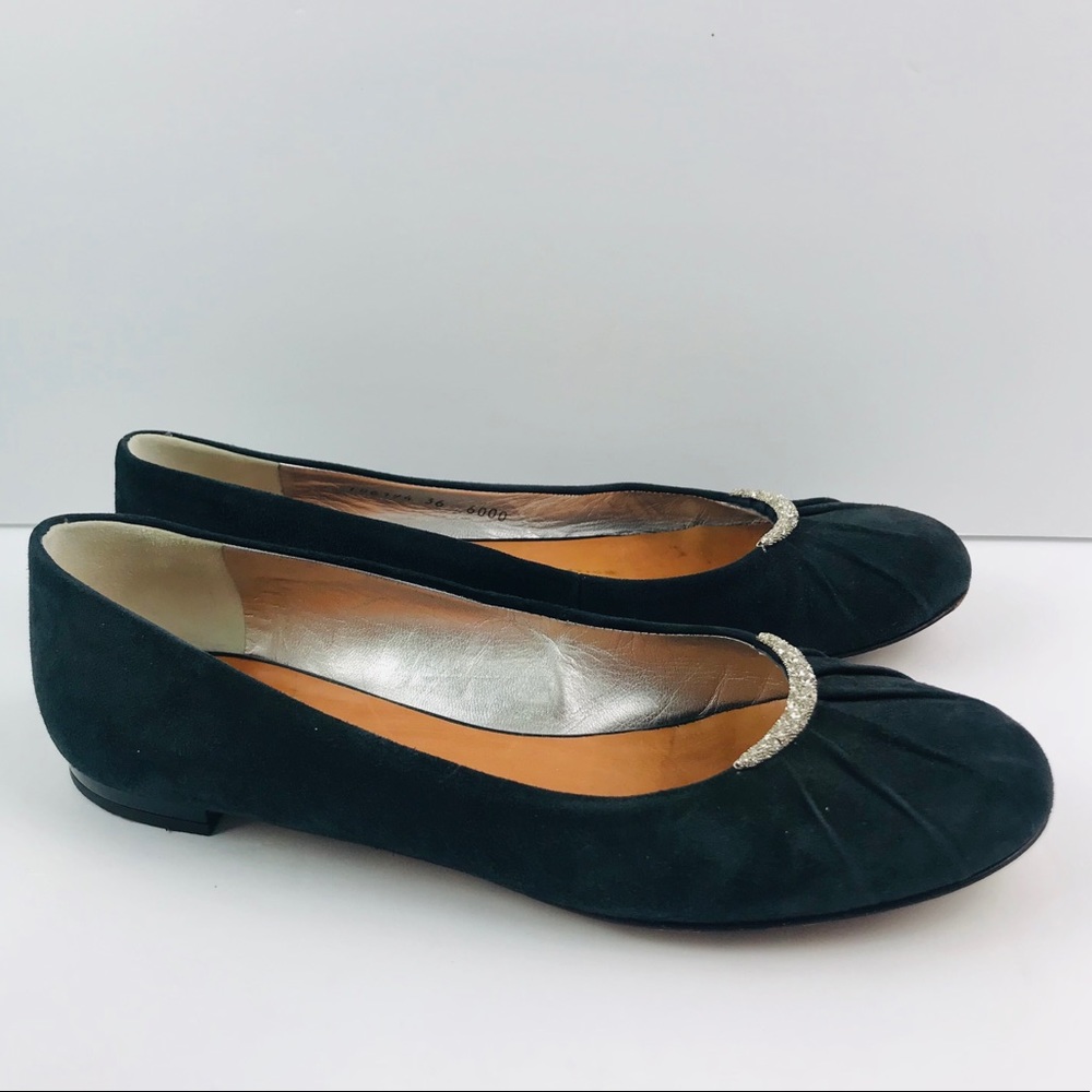 Giuseppe Zanotti Black Suede with Crystals Flats